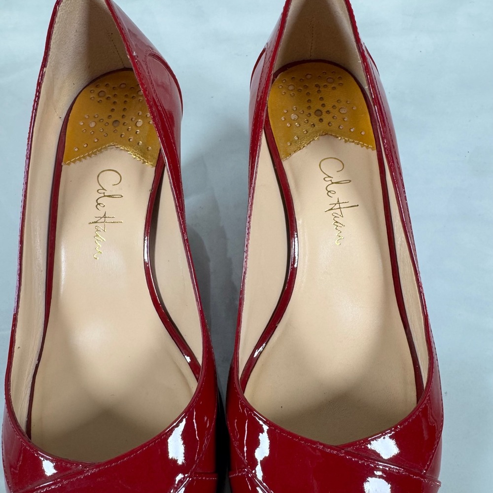 Cole Haan Nike Air Red Patent Leather Peep Toe Pumps Heels Size 6B - Picture 10 of 12
